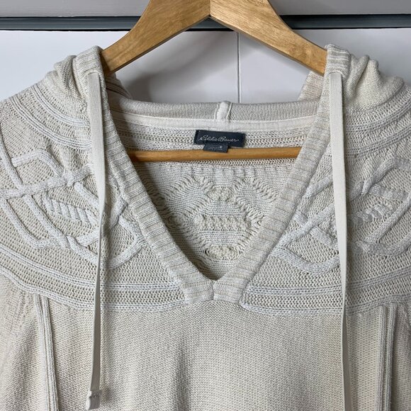 Eddie Bauer Women’s Cream Knit Hoodie – Small, V-Neck, Intricate Shoulder Detail - Picture 6 of 16